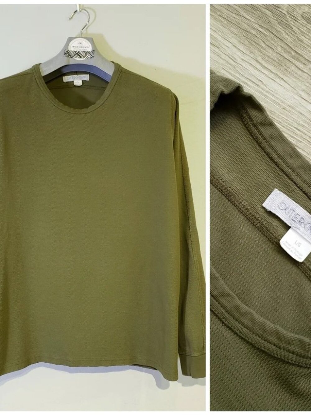 Outerknown Thermal Long Sleeve Crew Neck Shirt Men's L Organic Cotton